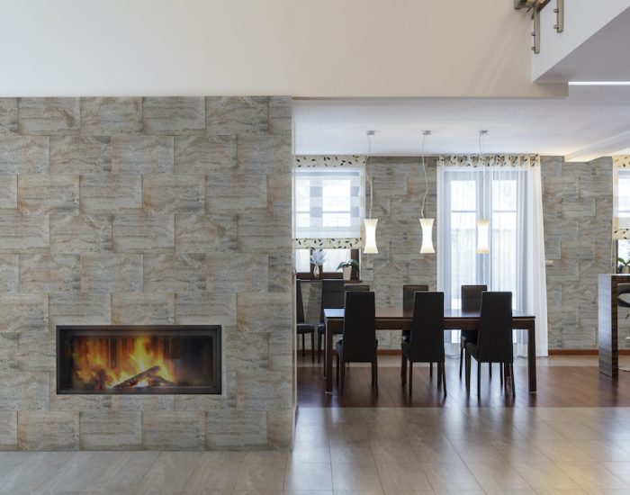 Biopietra Travertino C58 Cromite – Installation für Kamine
